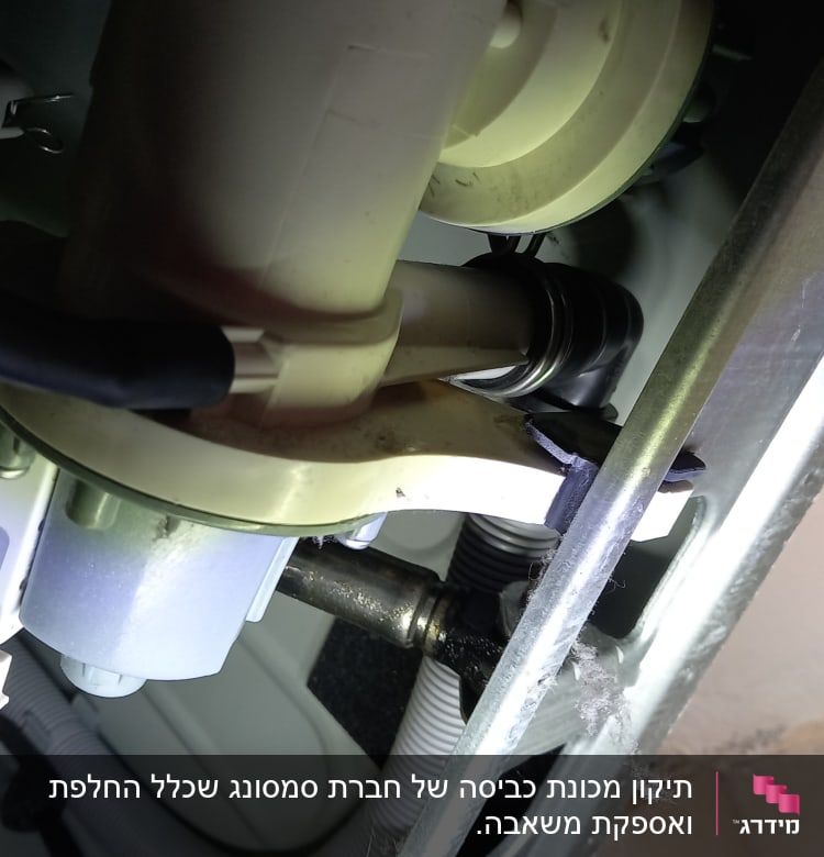 חלקים פנימיים של מכשיר חשמלי עם חוטים וצינורות